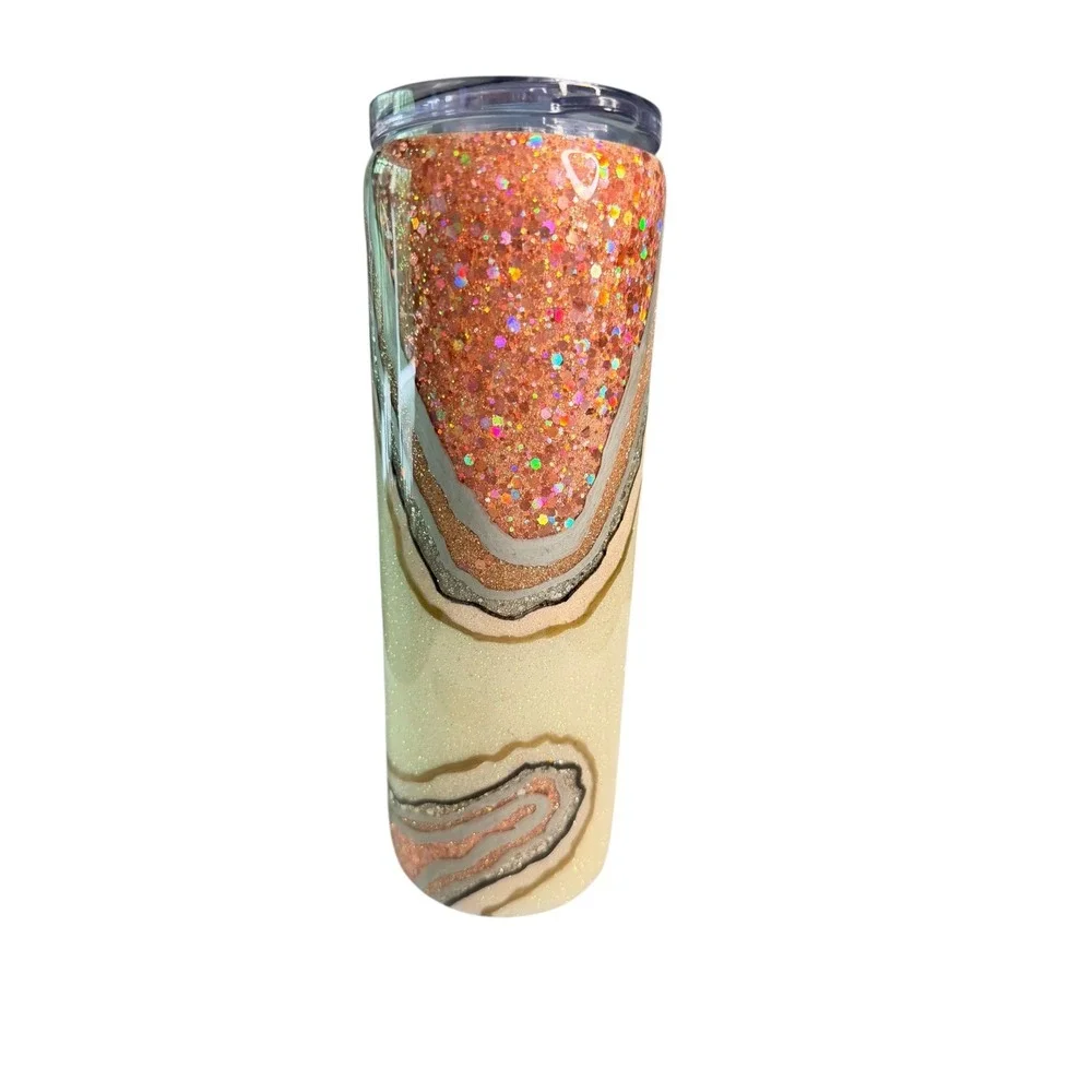 Handmade Starbucks Tumbler Orange Cream Geode Glitter Stainless Steel Insulated